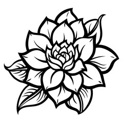 Elegant black and white succulent flower design with layered petals and leaves, perfect for botanical art, tattoo inspiration, or natural beauty branding.