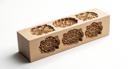 Wooden Mooncake Mold Isolated on White Background