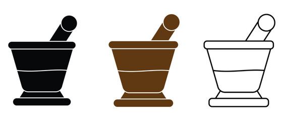 Mortar and Pestle icon vector set. Silhouette of morter and pestle vector symbol design. Herbal bowl icon symbol design, logo, app, pharmacy, symbol, bowl, hamandista vector illustration.