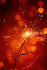 Sparkling Sparkler: A vibrant close-up captures a sparkler ablaze, its glittering sparks and radiant glow set against an elegant bokeh background, embodying the celebratory spirit.