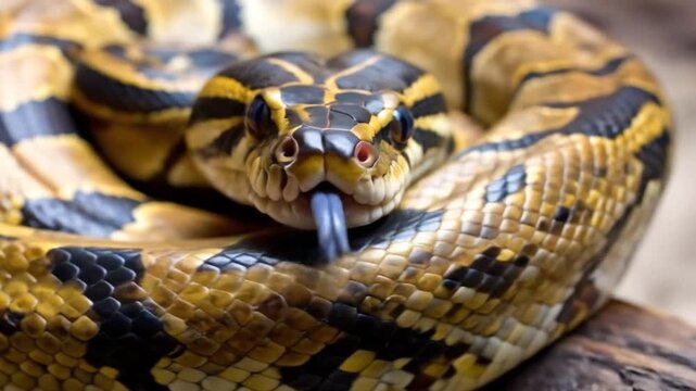 Stunning Close-Up: Burmese Python's Intricate Scales & Flickering Tongue