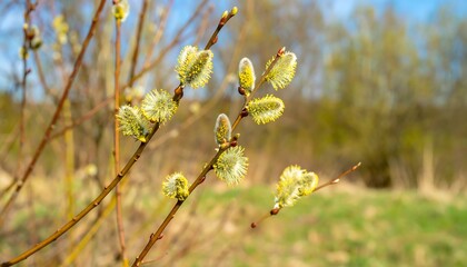 Fototapeta premium Spring willow buds on branches