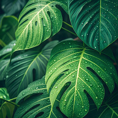 Obraz premium Vibrant green tropical leaves a closeup of lush foliage