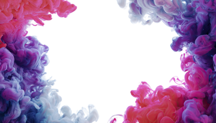 Abstract ink design.  A vibrant frame of swirling pink, purple, and blue inks on a black background