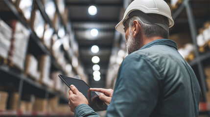 A warehouse worker scans barcodes for inventory tracking, surrounded by stacked boxes, highlighting organization, efficiency, and the precision required in modern logistics operations..