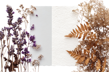 Dried lavender and ferns arranged on a blank page