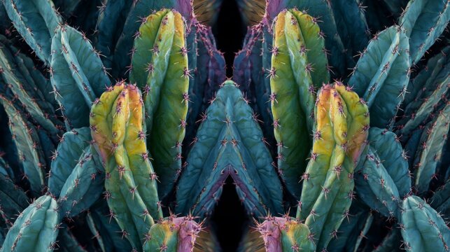 Colorful cactus arrangement highlights unique textures and shapes in a natural setting