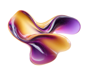 Abstract, fluid,  organic shapes in vibrant purple and gold.  Glossy,  3D-rendered forms intertwine, creating a captivating visual composition