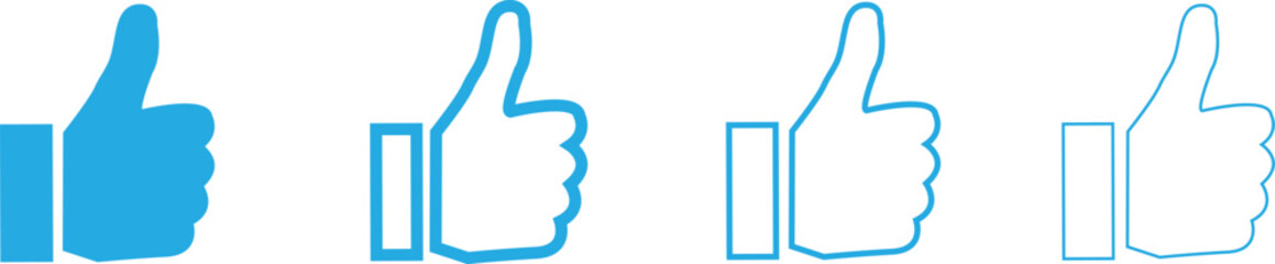 blue thumb up icon collection,  like sign, like symbol, line icon, Facebook thumbs up sign and placed on white background vector illustration