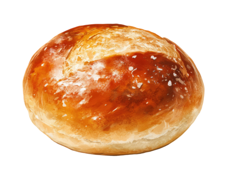 Close-up of a round, golden-brown bread.  Its crust is slightly craggy, with visible, light-colored,  bread-like textures.  A light dusting of salt is apparent