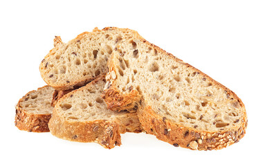 Whole grain bread sliced isolated on a white background. Multi grain bread.