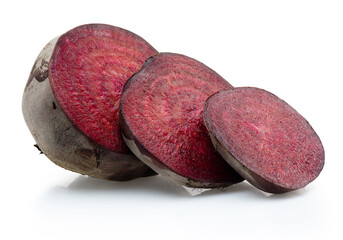 Sliced raw beetroot isolated on white background