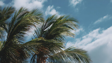 Tropical palm leaves swaying in the breeze