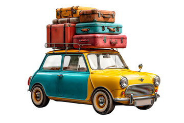 Vintage car loaded with luggage isolated on transparent background