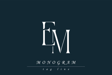 EM Initials Stylized Monogram Design Featuring Intertwined. Artistic representation of monogram initials creatively arranged and displayed.