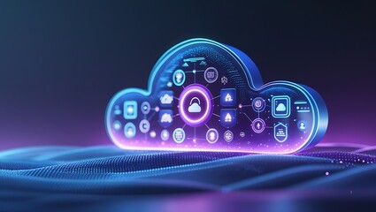 Neon cloud computing platform with secure storage backup and app icons