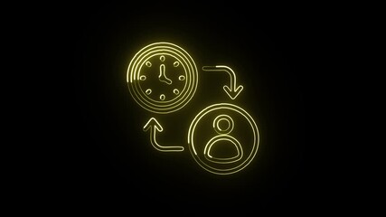 Glowing neon line shift icon with smooth animation. Work schedule symbol HD video isolated on black background