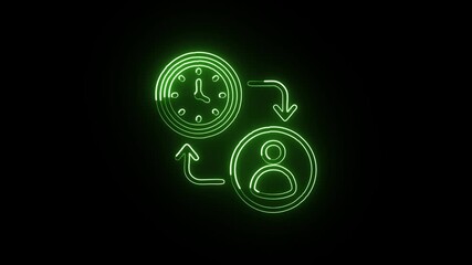 Glowing neon line shift icon with smooth animation. Work schedule symbol HD video isolated on black background