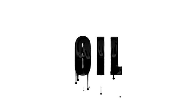 black dripping liquid letters spelling "oil" on a white background, useful for business, oil industry, energy, environment concepts