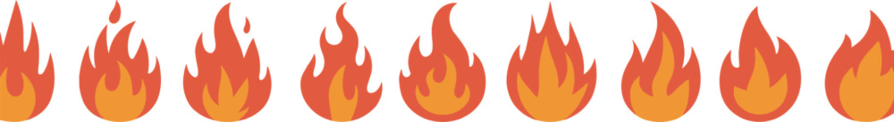 Fire icons set, flame vector symbols, burning fire illustrations, heat flames collection, fire graphics design, burning icons, fire shapes pack.