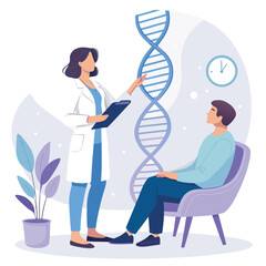 Informative vector design likely depicting genetic counseling concepts potentially including DNA strands family trees or consultation scenarios suitable for educational or medical contexts