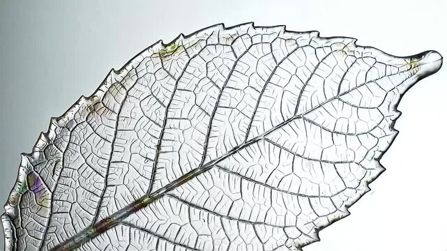 Delicate skeleton leaf with a transparent intricate network of veins in a macro view.