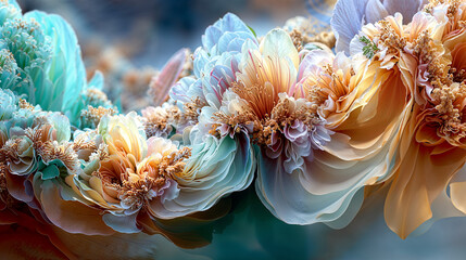 Vibrant floral arrangement showcases intricate details and soft colors in a serene, abstract design