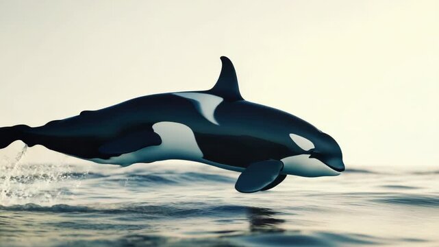 A killer whale jumping out of the water, great for wildlife or ocean-related images