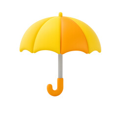 Bright yellow and orange cartoon umbrella with curved handle isolated on white background