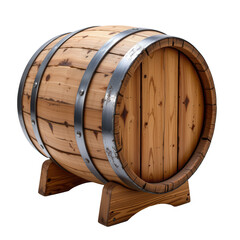 Rustic Wooden Barrel with Metal Bands on Wooden Stand