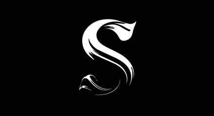 Obraz premium A white calligraphic letter S with elegant flowing brushstroke details and a dynamic artistic style.