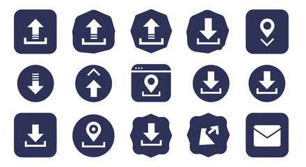 Collection of Dark Blue Upload, Download, Location, and Mail Icons