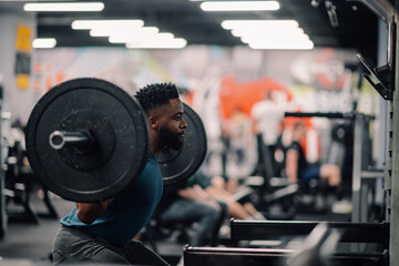 Obraz na płótnie Canvas Determined bodybuilder lifting weights, performing squats in gym