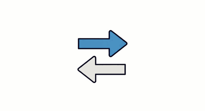 Blue and gray arrows with black outlines pointing in opposite horizontal directions.