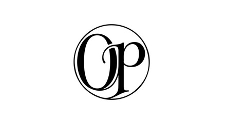 Elegant black calligraphic CP monogram featuring intertwined serif letters inside a thin circular frame.