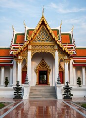 Majestic thai temple entrance architecture urban frontal culture