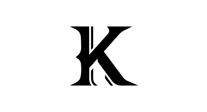 Elegant black letter K logo with sharp serifs and a decorative split vertical stem.