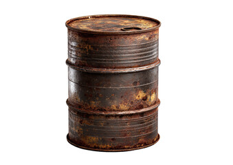 Rusty metal barrel against black background