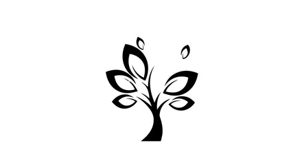 Obraz premium Elegant black tree silhouette with stylized outlined leaves and a curved trunk a modern nature icon.