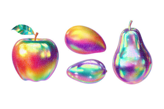 Colorful iridescent fruit, digitally rendered
