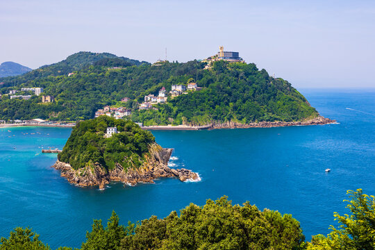 Panoramic View of Santa Clara Island and Mount Igueldo in La Concha Bay
