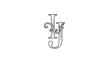 Elegant IJ monogram with ornate calligraphic flourishes and interlocking serif letters.