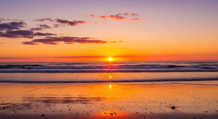 Obraz premium Vibrant ocean sunset with golden sun reflecting on water, dramatic and beautiful seascape.