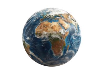 Detailed Earth globe, displaying continents, oceans, clouds