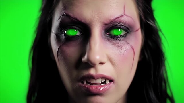 Woman with Green Eyes, Makeup, and Angry.