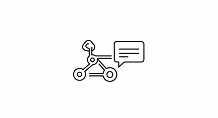 Futuristic robot rover line icon with a speech bubble symbolizing AI chatbot and automated communication.