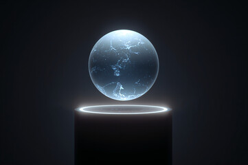 Fototapeta premium A glowing orb floats above a platform, creating a futuristic and ethereal image.