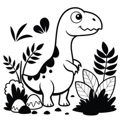 Coloring book dinosaur topic, black and white vector illustration perfect for kids’ creative activities, educational worksheets, printable art projects, and children’s prehistoric coloring pages.