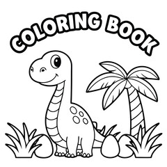 Obraz premium Coloring book dinosaur topic, black and white vector illustration perfect for kids’ creative activities, educational worksheets, printable art projects, and children’s prehistoric coloring pages.