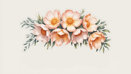 blush floral watercolor arrangement, elegant watercolor floral bouquet template, hand-painted pink flowers for cards and designs